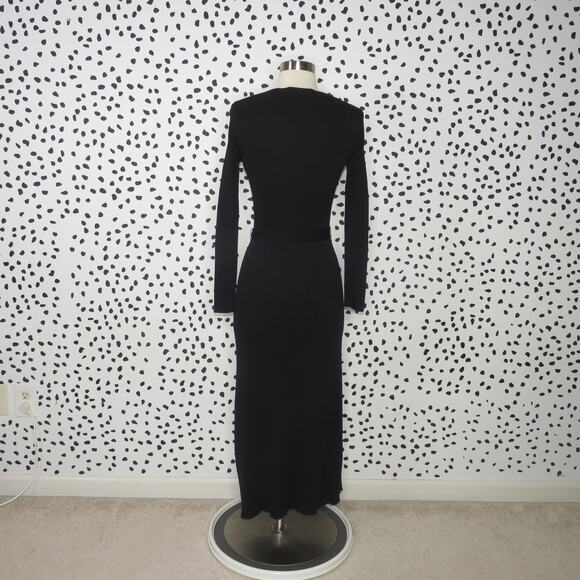 Zara Black Ribbed Knit Button Front Midi Pocket Dress - Picture 7 of 12